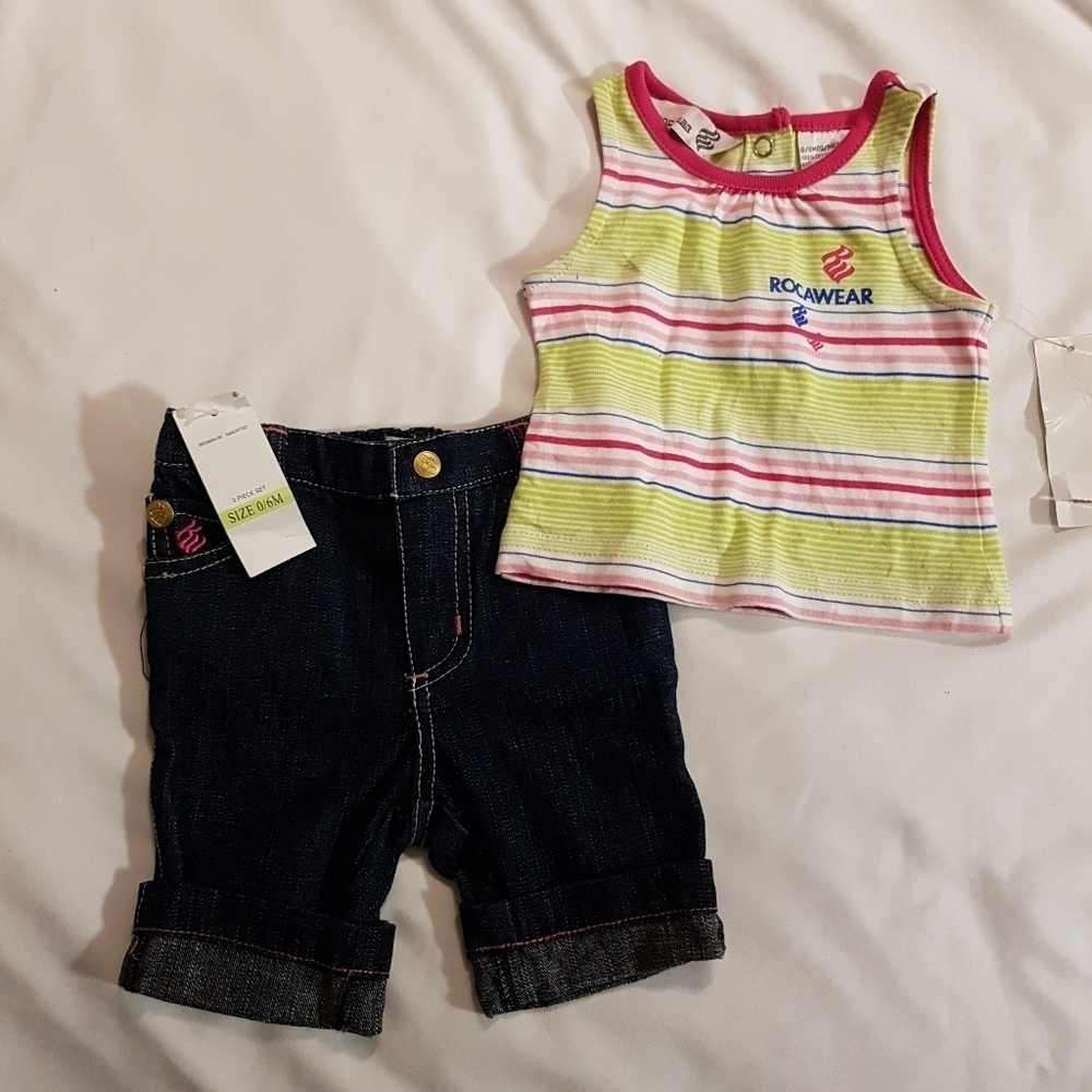 Roca Wear girls denim shorts set 0-6 months